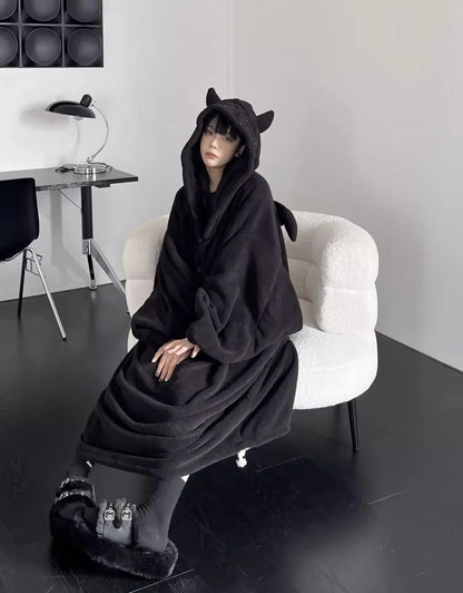 Verdickter, gepolsterter, warmer Pyjama, einfarbig, Homewear, lockeres Kapuzenkleid, Imp-Paar-Robe, Herbst und Winter, einteiliger Pyjama für Studenten So ist Leben