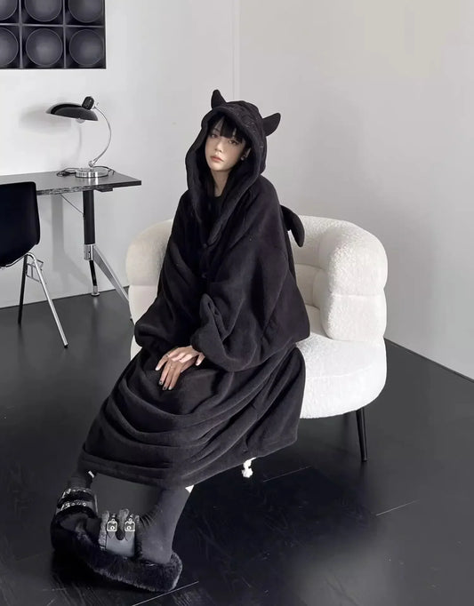 Verdickter, gepolsterter, warmer Pyjama, einfarbig, Homewear, lockeres Kapuzenkleid, Imp-Paar-Robe, Herbst und Winter, einteiliger Pyjama für Studenten So ist Leben
