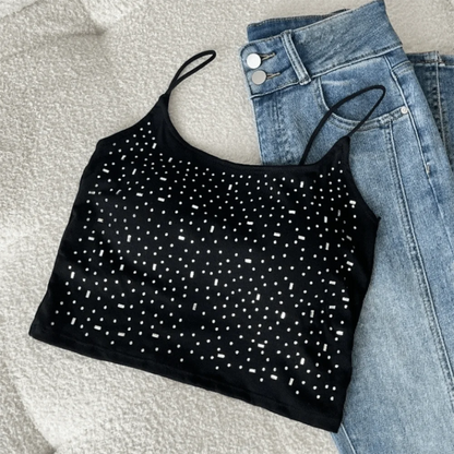 Baumwoll-Diamant-Verzierte Weste mit Gepolsterten Cups, Hochelastisches Pailletten-Camisole, Figurformende Einfarbige Weste, Party-Blusen So ist Leben