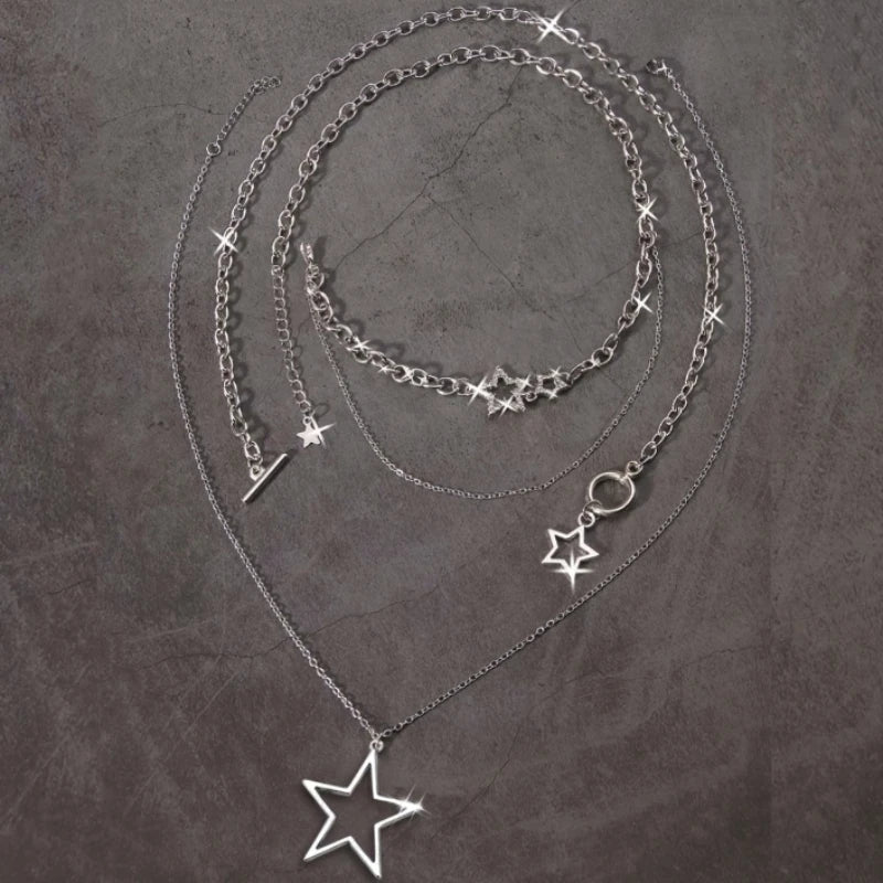 Trendy Y2K Stern Anhänger Halskette Vintage Goth Einfache Mehrschichtige Metallkette Halskette Frauen Charme Statement Schmuck Geschenke So ist Leben