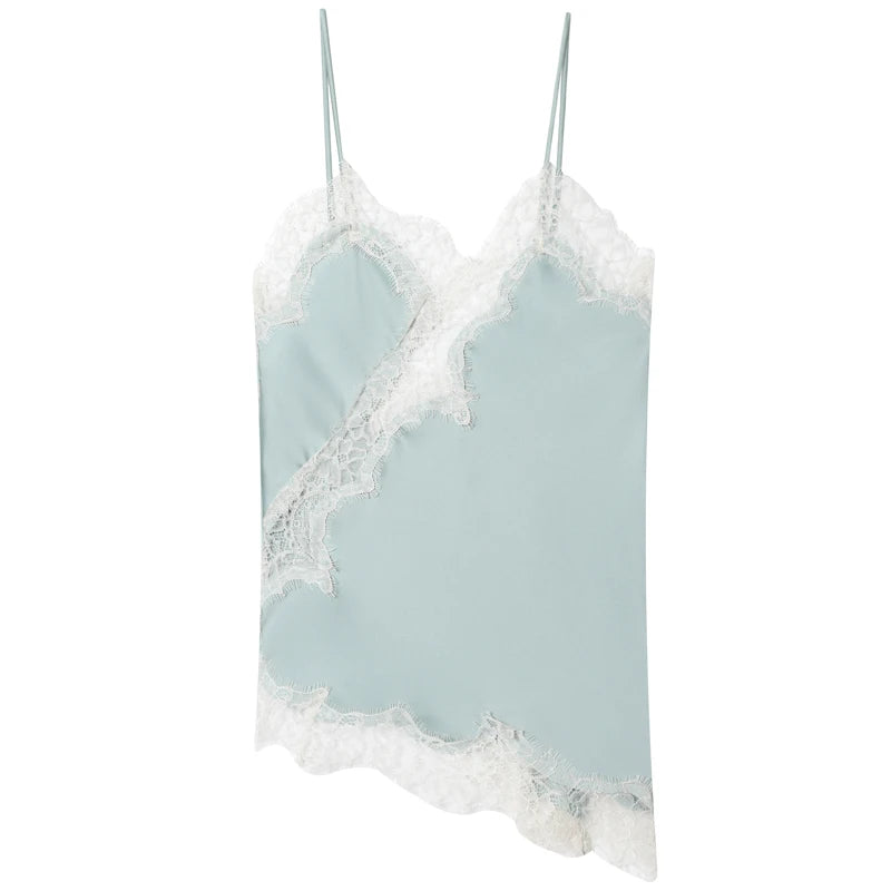 HXAO 2025 Frau Asymmetrisches Slip-Top Frauen Sexy Schwarz Gelb Blau Top Spitze Tanks & Camis Chic Y2K ärmelloses rückenfreies Leibchen So ist Leben