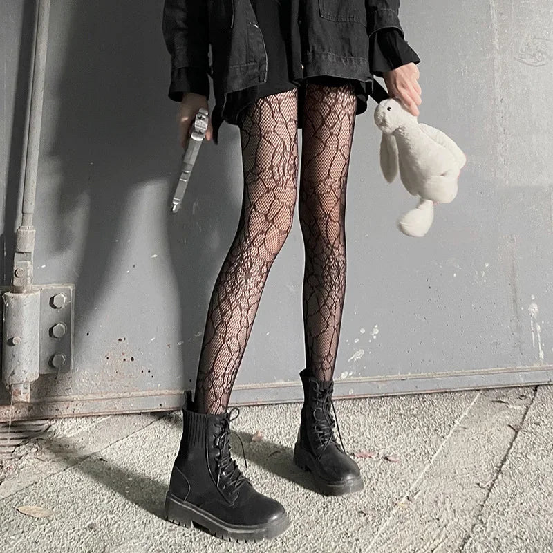 Klassische Lolita Höhlte Heraus Spitze Mesh Strümpfe Mit Flachem Boden Strumpfhosen Frauen Sexy Japanische Mädchen Gothic Punk Retro Spinne Web Strumpfhosen So ist Leben