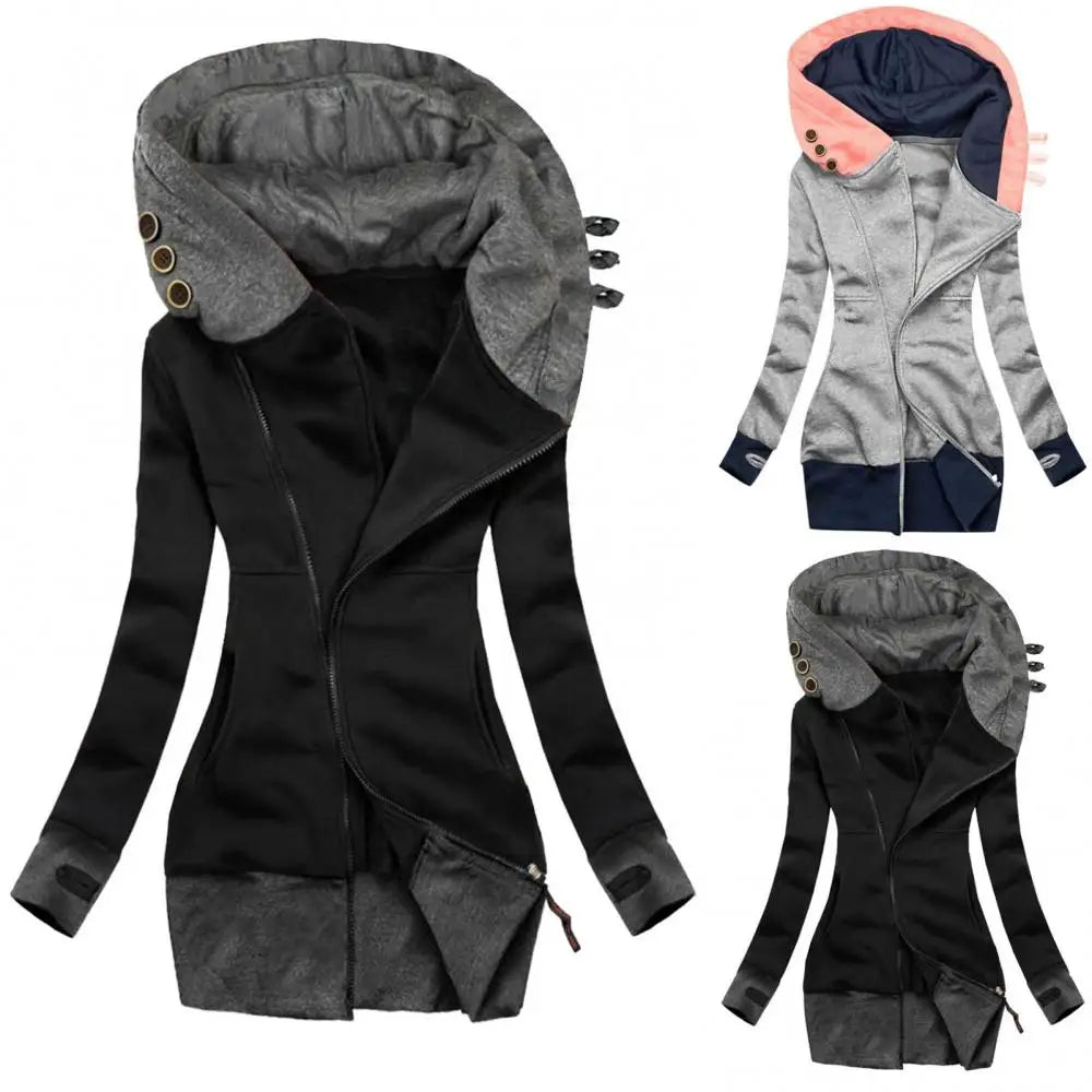 Frauen Herbst Winter Hoodie Mantel Langarm Tasche Zipper Mid-länge Jacke Große Größe Denim Jacke 2021 So ist Leben