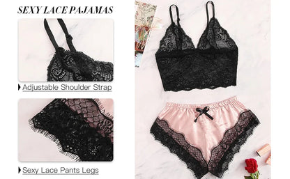 1Damen 2-teiliges sexy Spitzen-Pyjama-Set, durchsichtiges Bralette, Cami-Top und Shorts, atmungsaktive Nachtwäsche, Sommer-Dessous in Übergröße So ist Leben