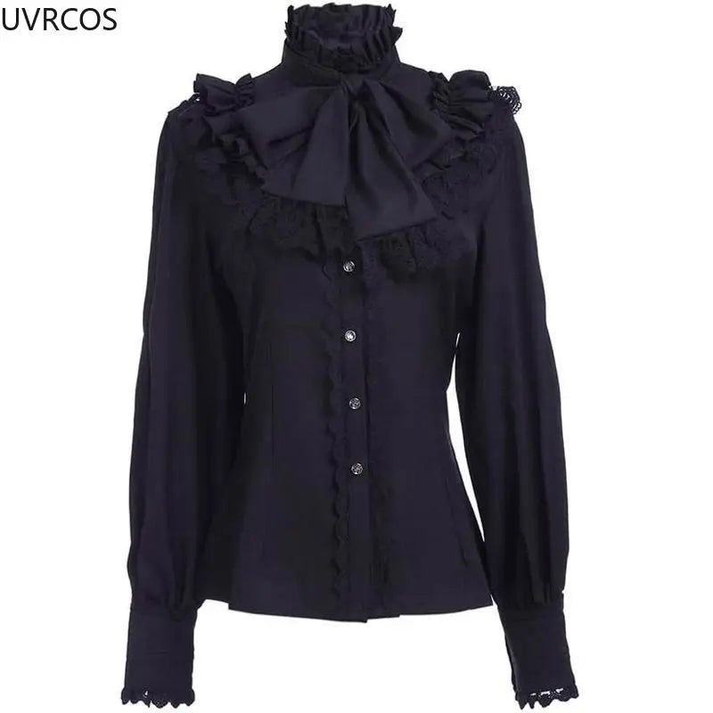Japanische viktorianische Vintage Lolita Shirts Frauen Vintage süße Flare lange Ärmel schlanke Tops weibliche Gothic Y2k schwarz weiße Blusen - So ist Leben