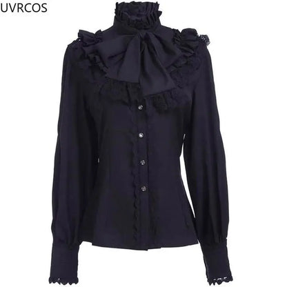 Japanische viktorianische Vintage Lolita Shirts Frauen Vintage süße Flare lange Ärmel schlanke Tops weibliche Gothic Y2k schwarz weiße Blusen - So ist Leben