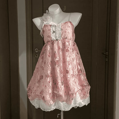 Y2K Retro Kleid mit Spitze und A‑Linien‑Design