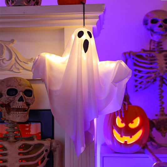 Halloween glühenden weißen Geist führte hängende Geister Horror Requisiten mit Lichterkette Indoor Outdoor Spukhaus Halloween Dekoration So ist Leben