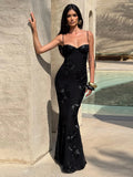 Nibber Elegante Blume Stickerei Maxi Kleid Frauen Low-Neck Kreuz Bandage Backless Sommer Straße Trend Dünne Urlaub Vestidos So ist Leben