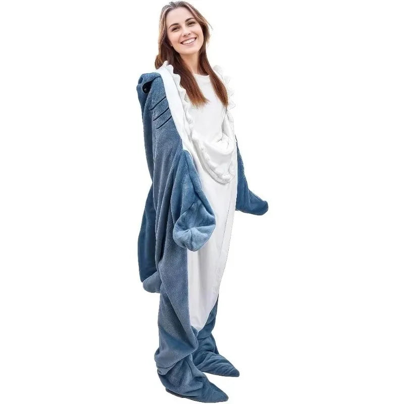 Shark Cosplay Onesie Pyjamas Flanell Lose Paar Erwachsene Camping Schlafsack Tragbare Decke Lustige Geschenke Pyjama Party Kostüm - So ist Leben