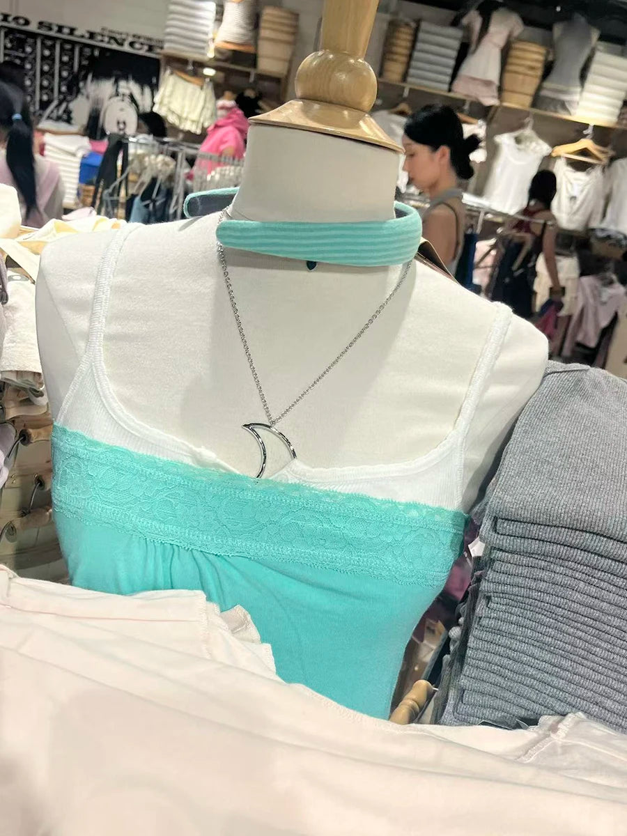 Spitze Trim Liebsten Tops Frauen Baumwolle Weiche Schlanke Weiß Sexy Ärmellose Leibchen Süße Nette Chic Tank Tops Y2K So ist Leben