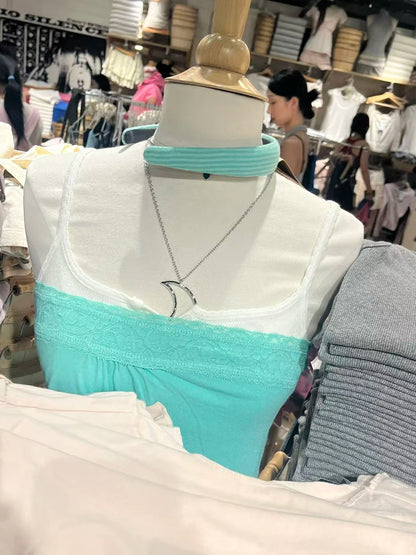 Spitze Trim Liebsten Tops Frauen Baumwolle Weiche Schlanke Weiß Sexy Ärmellose Leibchen Süße Nette Chic Tank Tops Y2K So ist Leben