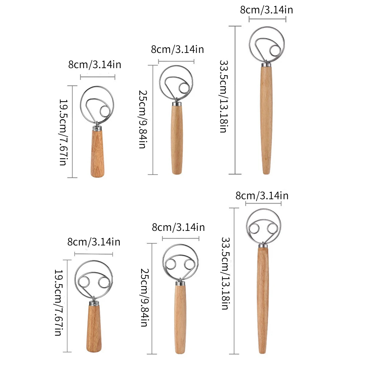 1PC Eichengriff Mehlmixer Dänischer Teigmixer Edelstahlspule Schneebesen Werkzeug