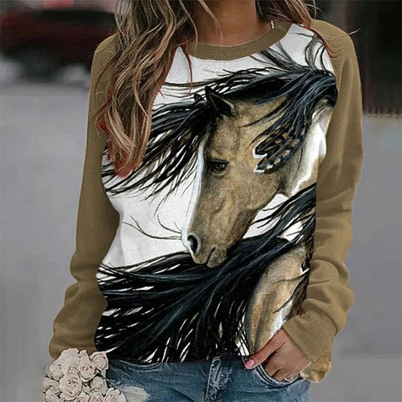 Herbst Pferd Sweatshirts Tier 3D Druck Hoodies Frauen Mode Langarm Y2k Hoodie Übergroßen Pullover Tops Weibliche Kleidung So ist Leben