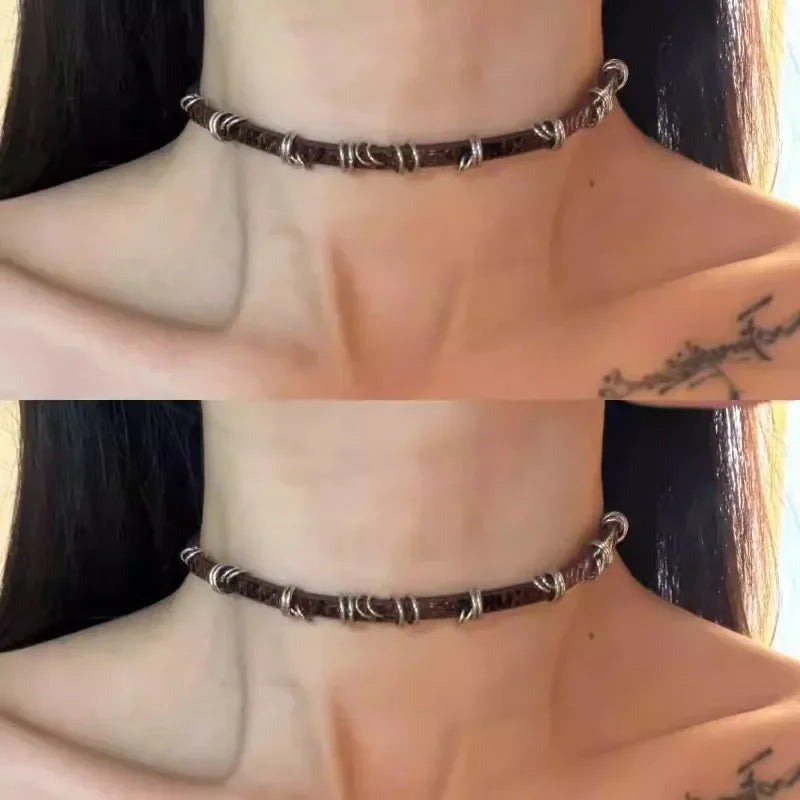 Rot Braun Vintage Unregelmäßige Metall Kreis Feine Leder Halskette Halsband Gothic Süße Coole Retro Leder Kragen Halsband Schmuck Y2K So ist Leben