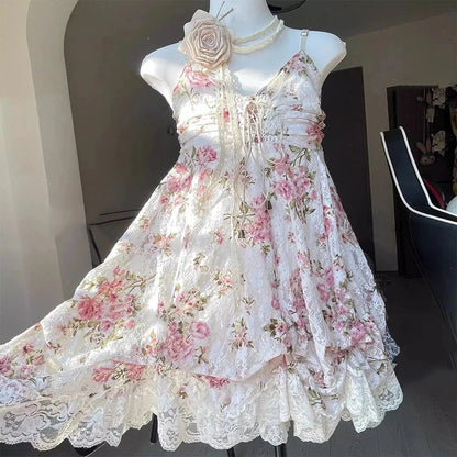 Y2K Retro Kleid mit Spitze und A‑Linien‑Design