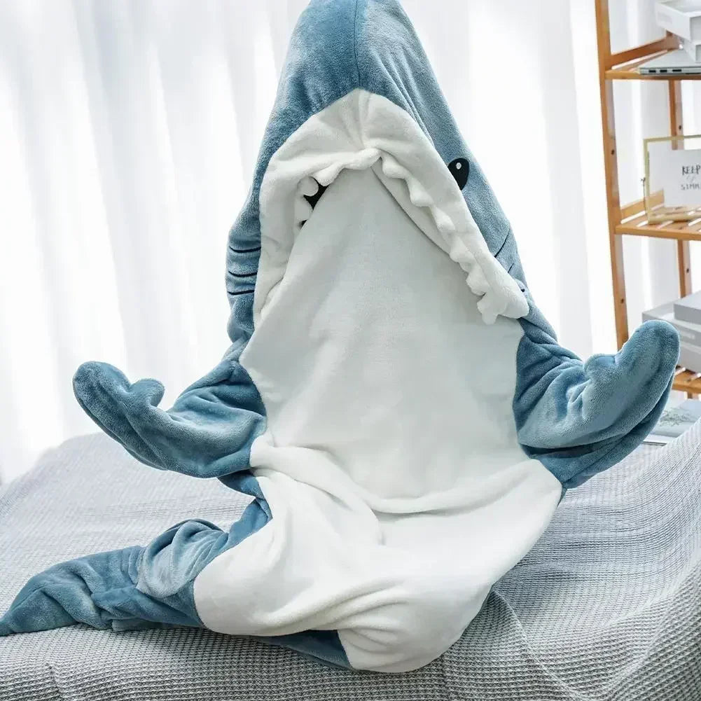 Cartoon Shark Decke Hoodie Frauen Kigurumi Overall Kinder Eltern Mit Kapuze Warme Flanell Lustige Homewear Shark Onesie Schlafsack - So ist Leben