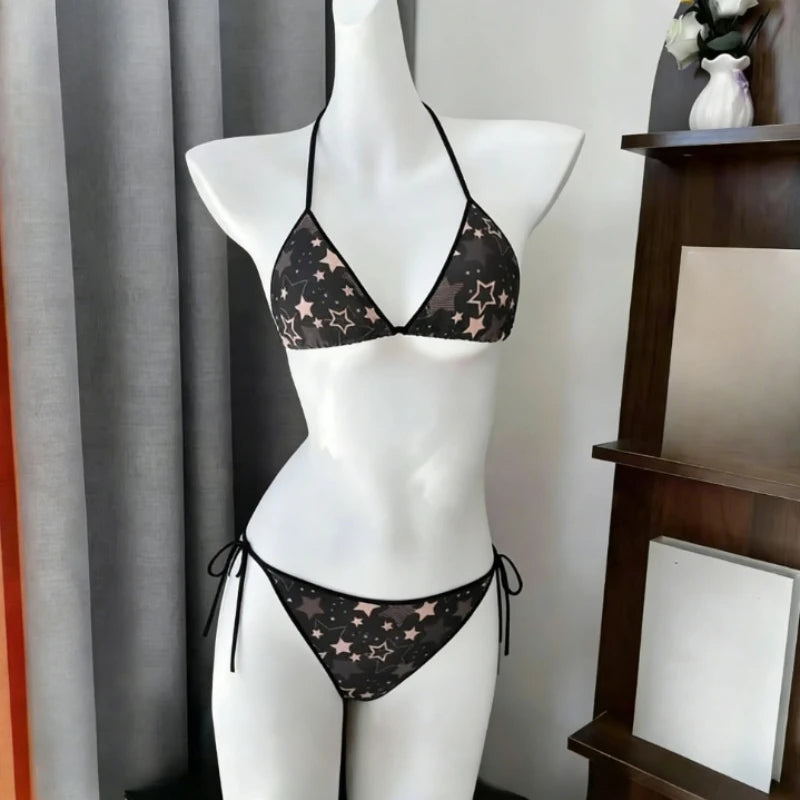 Kawaii Polka Dot Bikini-Set mit Neckholder-Trägern, zweiteiliger Badeanzug für Damen, süßer Stil, Strandparty-Badeanzug So ist Leben