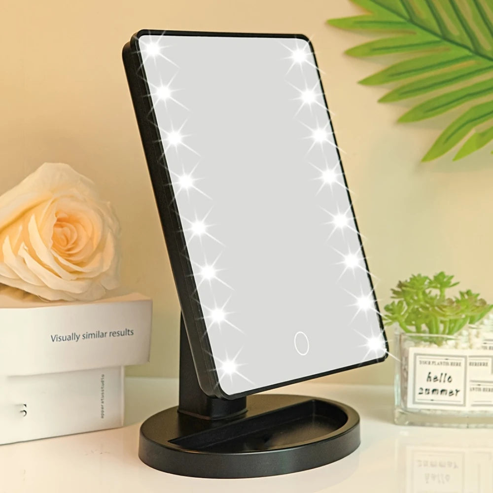 Beleuchteter Schminkspiegel, quadratischer, batteriebetriebener Schönheitsspiegel, Kosmetikspiegel mit Touchscreen, Helligkeit So ist Leben