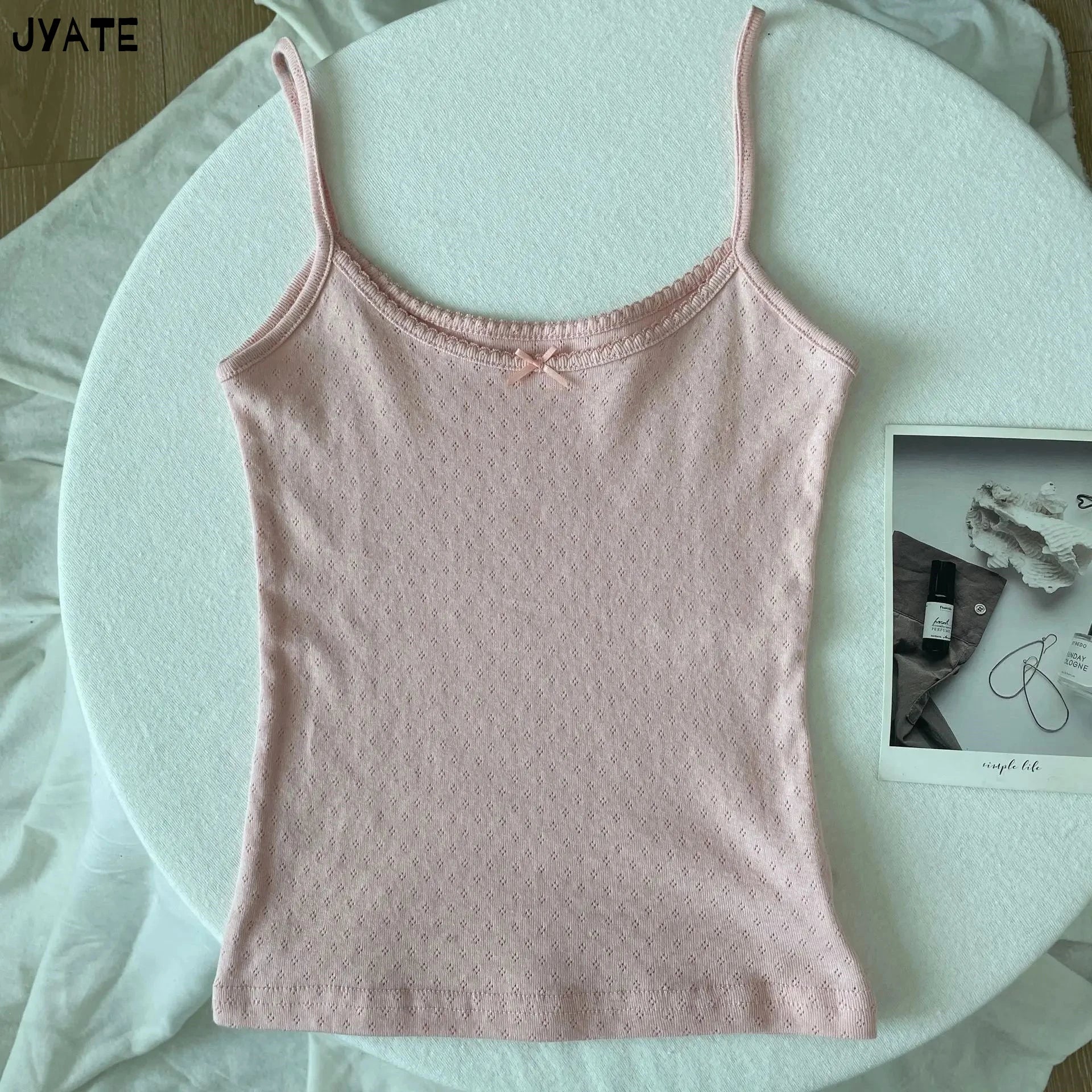 Süße Blumendruck Öse Schleife abgeschnittene Westen Frauen Baumwolle beiläufige dünne Spitzenbesatz Tank Tops Vintage Adrette süße Leibchen Y2K So ist Leben