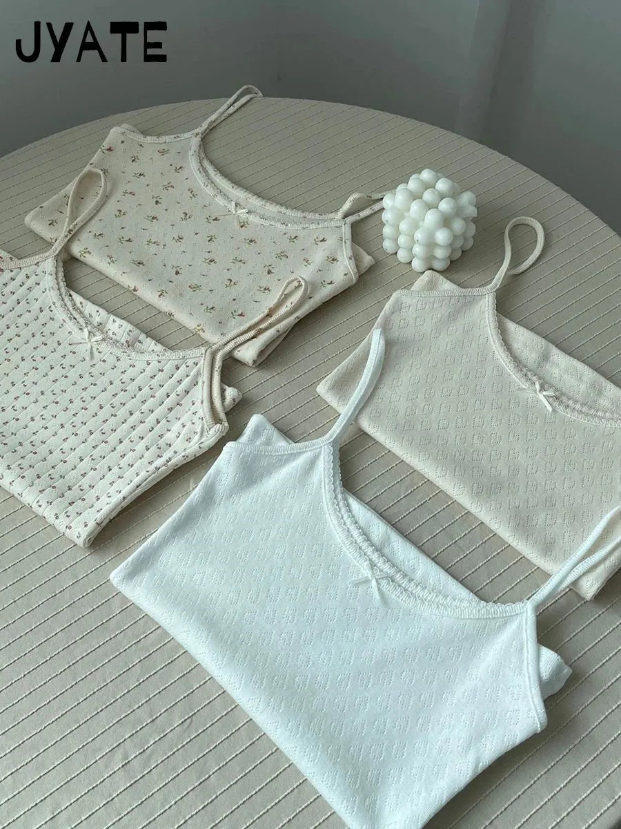 Süße Blumendruck Öse Schleife abgeschnittene Westen Frauen Baumwolle beiläufige dünne Spitzenbesatz Tank Tops Vintage Adrette süße Leibchen Y2K So ist Leben