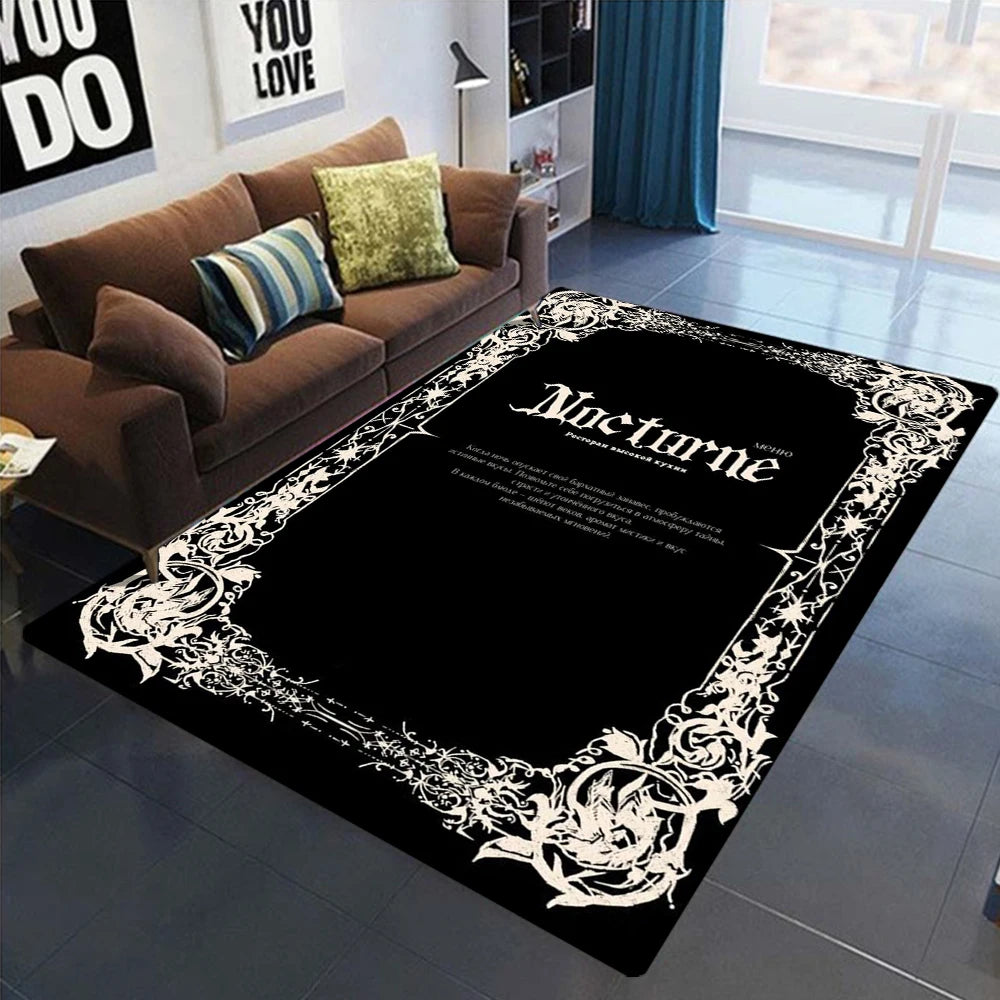 Gothic Schwarz Weiß Teppich Matte Teppich Vintage Muster Rutschfeste Bodenmatte für Wohnzimmer Schlafzimmer Dekoration Kann als Geschenk gegeben werden - So ist Leben