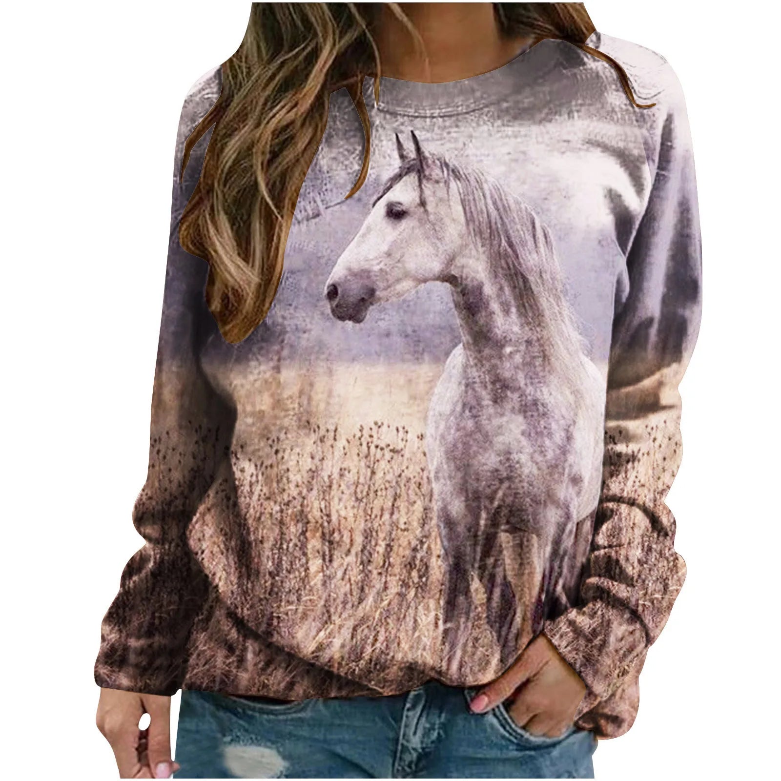 Herbst Pferd Sweatshirts Tier 3D Druck Hoodies Frauen Mode Langarm Y2k Hoodie Übergroßen Pullover Tops Weibliche Kleidung So ist Leben