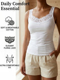 Damen-Unterhemd mit Spitzenbesatz und V-Ausschnitt, ärmelloses Tank-Top, lässig, täglich, bequem, elegantes, schlichtes Unterhemd So ist Leben