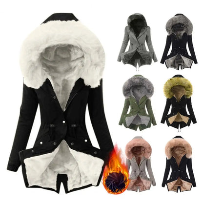 Damen-Jacke aus Baumwollmischung mit Reißverschluss, winddichter Winter-Daunenmantel mit pelzigen Kapuzentaschen, Reißverschluss für das Wetter So ist Leben