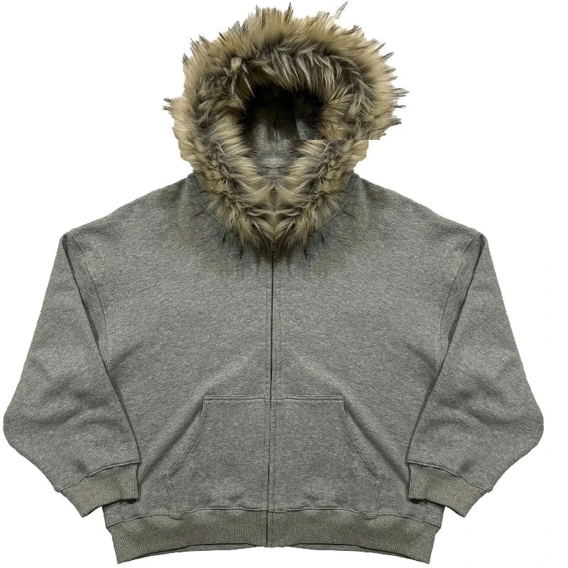 Strickjacke mit Reißverschluss, einfarbig, Basic-Top, Vintage-Stil, High Street, Freizeitmantel, amerikanischer Y2K-Winter, winddicht, warm, Plüschhut, Kapuzenmantel So ist Leben