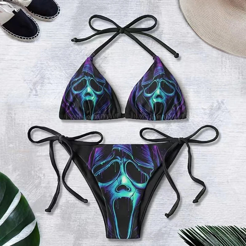 Gothic-Bikini 2025, Damen-BH mit Punk-Schädel-Aufdruck, Dreieckshose, Badeanzug, geteilter Badeanzug, Unterwäsche, Y2K-Bikinis, Bademode So ist Leben