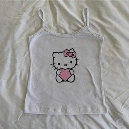 Sanrio Hello Kitty New Sweet Suspender Women Cute Slim Tank Top Y2k Tees Summer Clothes Spicy Girl Cartoon Print Fashion Vest So ist Leben