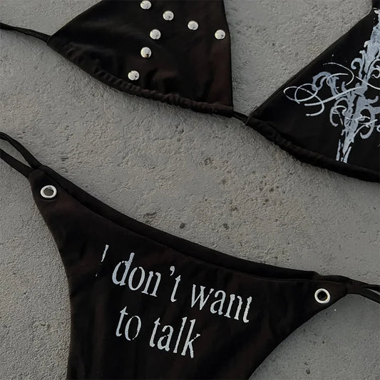 Y2K Millennium Spicy Girls Style Gothic Retro Beliebtes Vielseitiges Neckholder-Bikini-Set Amerikanischer Trendiger Mode-Bikini-Set So ist Leben