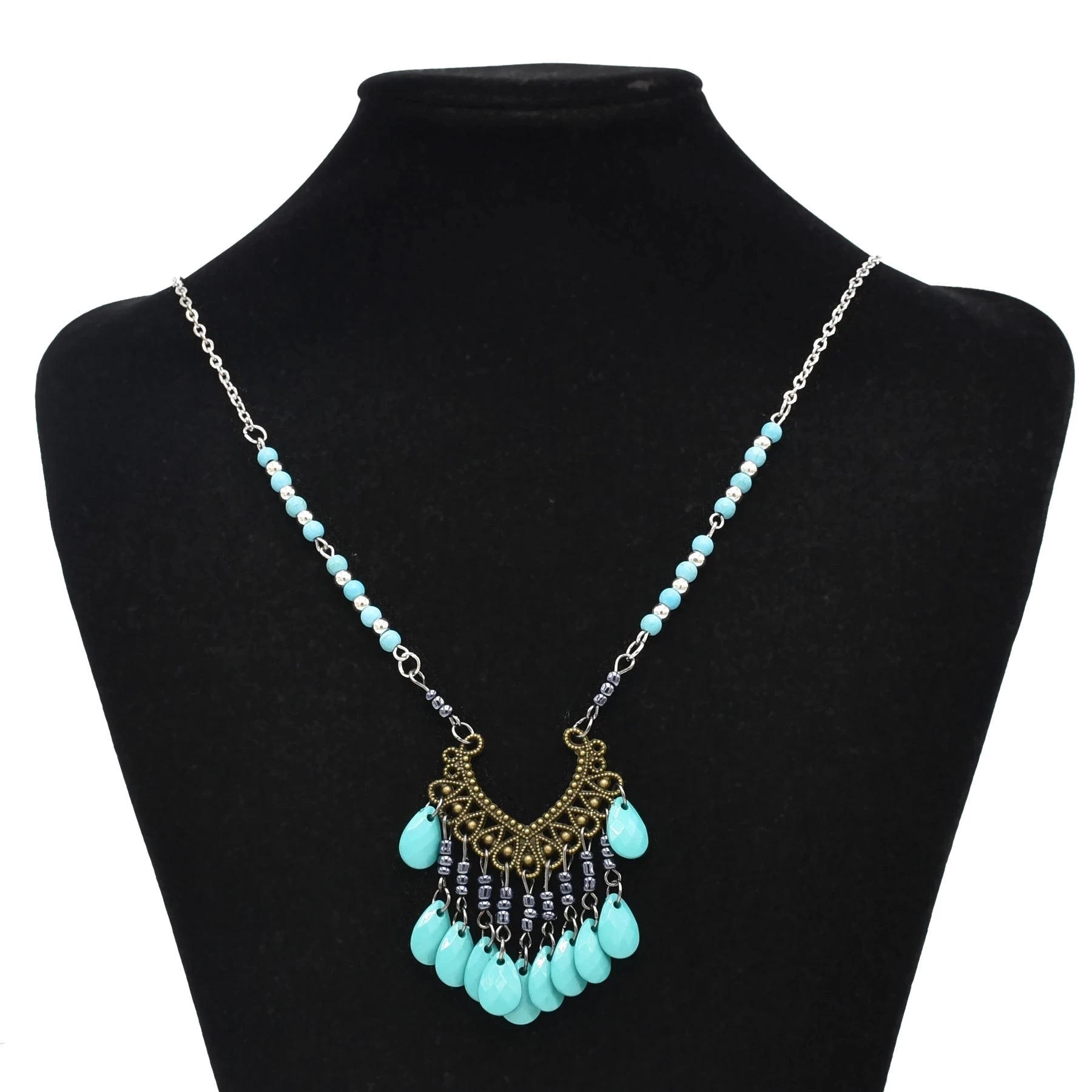 Türkei Bohemian Schwarz Blau Stein Ethnische Münze Quaste Halskette Türkische Gypsy Boho Strand Halsband Lätzchen Indien Halskette für Frauen Party So ist Leben
