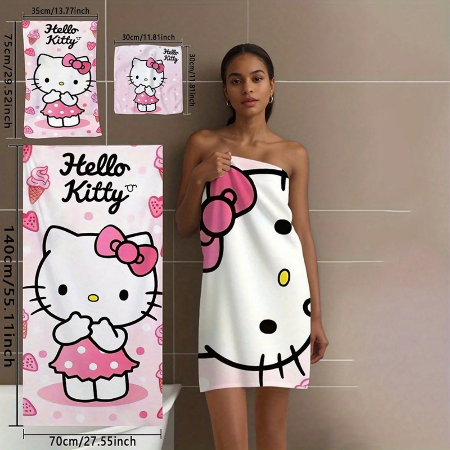 1 Mehrzweck-Handtuch mit Sanrio Hello Kitty-Motiv, fusselfrei, großes Strandtuch, kleines Küchentuch So ist Leben