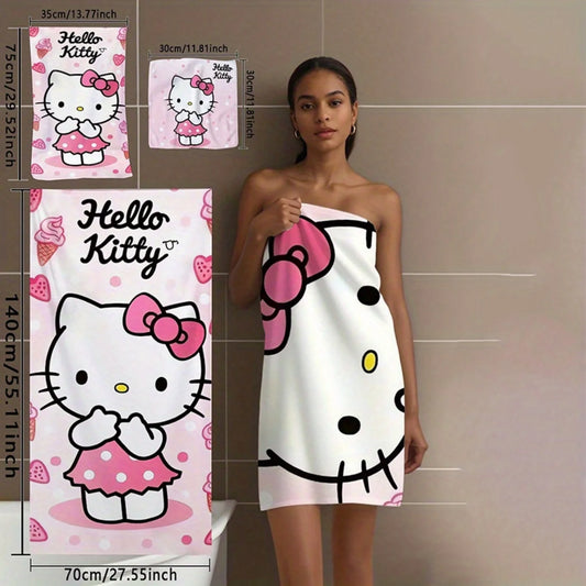 1 Mehrzweck-Handtuch mit Sanrio Hello Kitty-Motiv, fusselfrei, großes Strandtuch, kleines Küchentuch So ist Leben