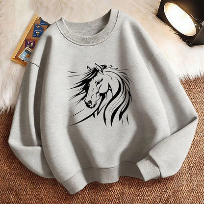 Lustiger Pullover mit künstlerischer Pferdemotiv-Grafik für den Frühling, Rundhals-Hoodie mit Grafikdruck, Kapuzenpullover für Jungen/Mädchen, Kinder-Sweatshirt So ist Leben