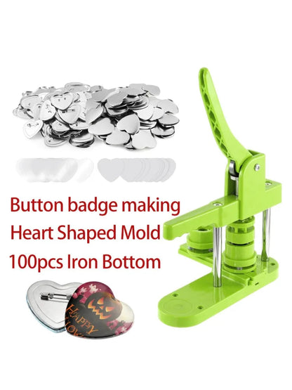Button Maker Maschine Herzform Form 100 Set Knopfteile für Pin Badge Press Maker Slide Rail Maschine DIY Herstellung 57 * 53 mm So ist Leben