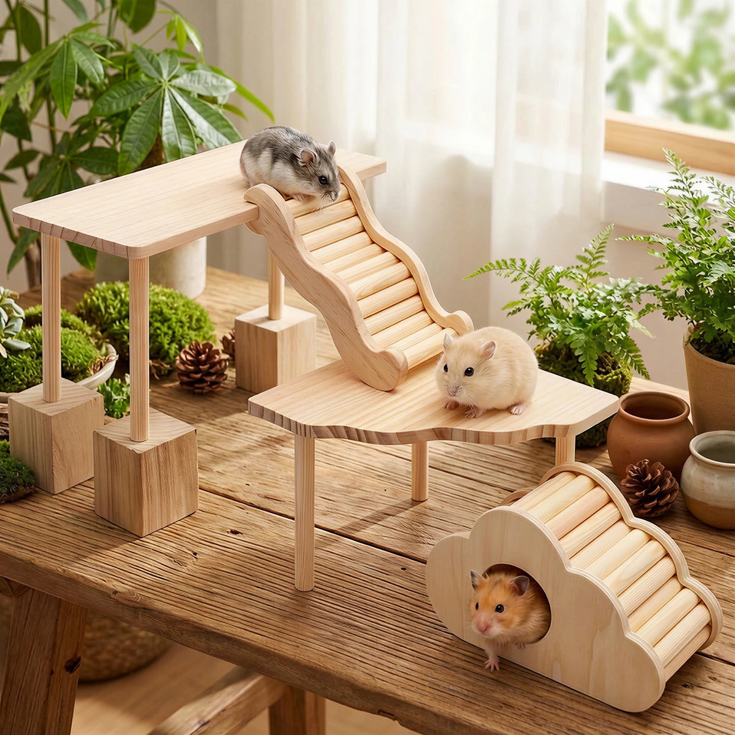 4-teiliges Hamster-Plattform-Set mit Leiter, Versteck, Holzspielhaus und Klettertreppe für Kleintiere wie Hamster, Ratten, Gerbils, Chinchillas und Mäuse So ist Leben