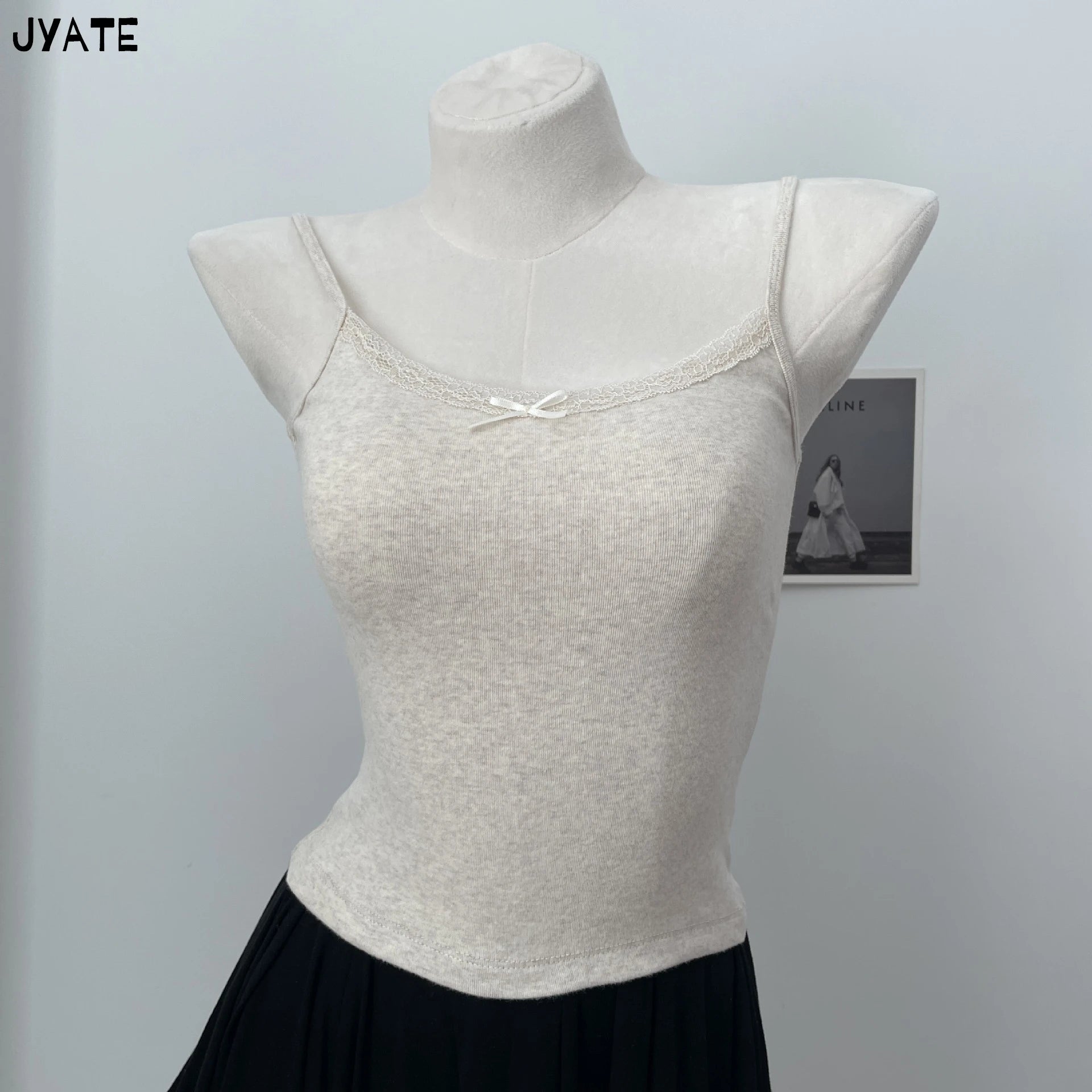Süße Blumendruck Öse Schleife abgeschnittene Westen Frauen Baumwolle beiläufige dünne Spitzenbesatz Tank Tops Vintage Adrette süße Leibchen Y2K So ist Leben