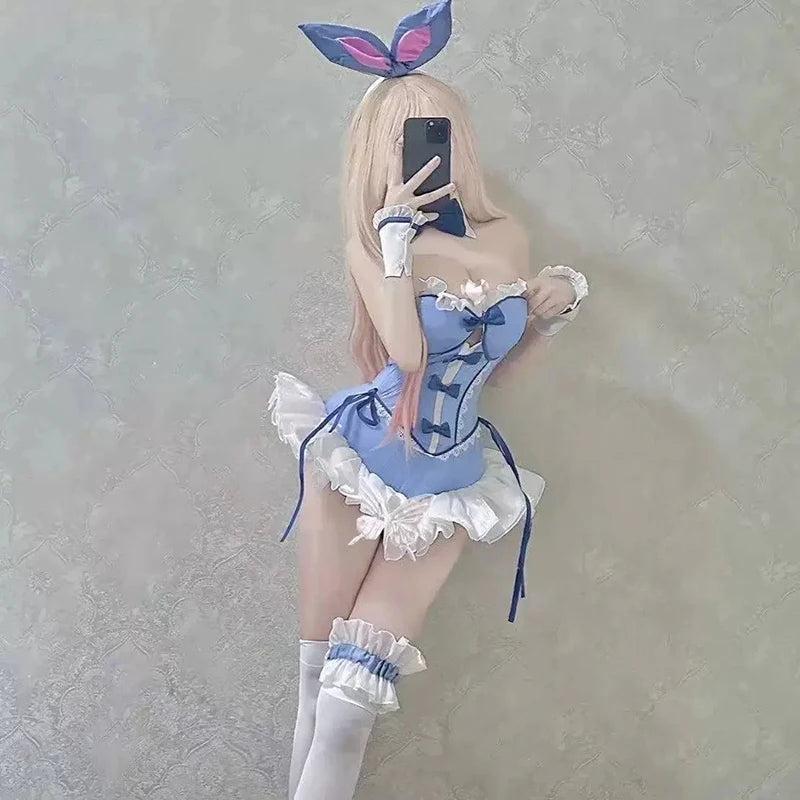 Anime My Dress Up Darling Kitagawa Marin Cosplay Kostüm Mädchen Blaues Kleid Nette Sexy Bunny Mädchen Uniform Halloween Kleidung Outfit So ist Leben