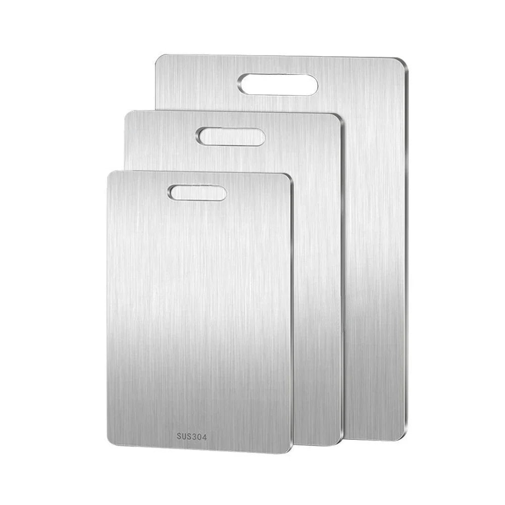 Titanium Schneidebretter Für Die Küche Edelstahl 304 Verstärkt Doppelseitig Lebensmittelecht Tragbar Für Obst- Und Fleischschnitt Schneidebrett Lebensmittelsicherheit Rutschfest Leicht zu reinigen Tragbares Design So ist Leben