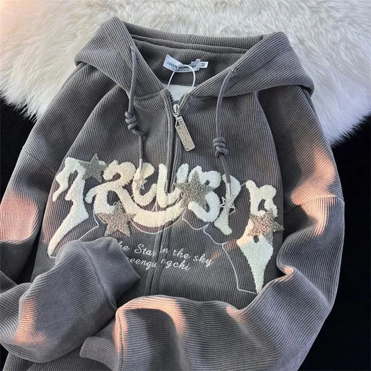 Lässiger Langarm-Sweatshirt-Hoodie mit Stickerei - So ist Leben
