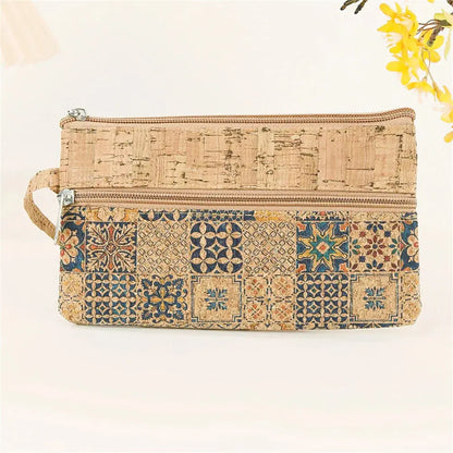 Cork Retro Print Coin Purse Portable Cell Phone Pouch Mini Wallet Double Layer Zipper Money Bag Key Lipstick Organizer Pouch - So ist Leben