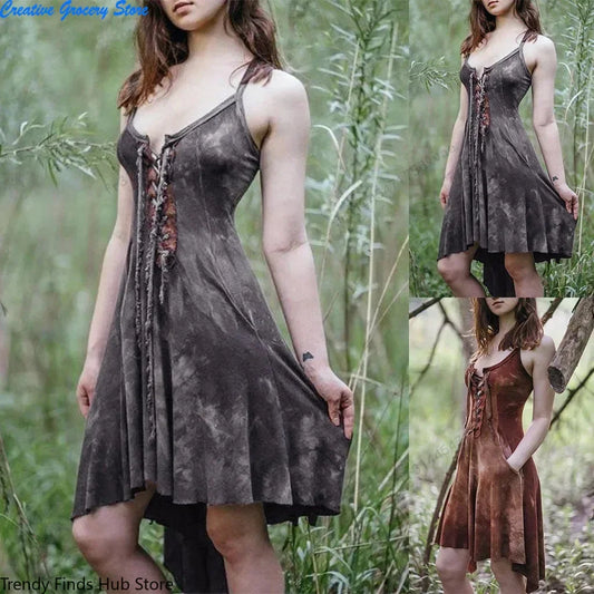 Halloween Mittelalter Renaissance Vintage Gothic Punk Hexenkleid Schlank Pirat Wikinger Cosplay Kostüm Frauen Sexy Sling Dress Up So ist Leben