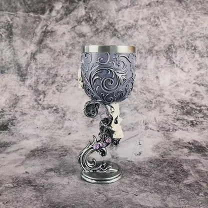 Klassischer Edelstahl‑Kelch mit Drachenmotiv und Strukturdesign So ist Leben