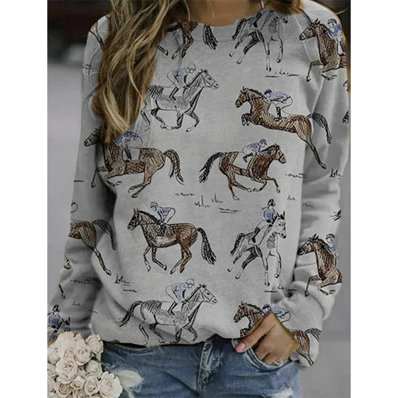 Herbst Pferd Sweatshirts Tier 3D Druck Hoodies Frauen Mode Langarm Y2k Hoodie Übergroßen Pullover Tops Weibliche Kleidung So ist Leben