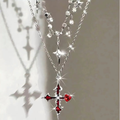 Gothic Y2K Metall Kreuz Anhänger Multi Layer Perlen Halskette Für Frauen Männer Vintage Punk Grunge EMO Charme Schmuck Zubehör Geschenk So ist Leben
