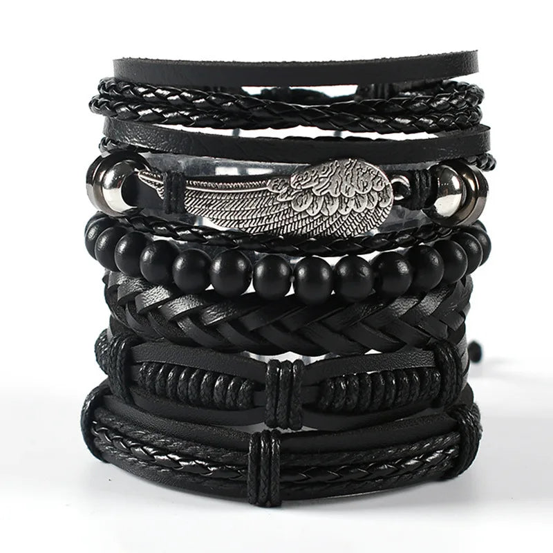 Punk Multilayer Antike Leder Armband Set Schädel Auge Stern Charms Hiphop Rock Y2K Vintage Pu Gothic Armband Mann Goth Schmuck So ist Leben