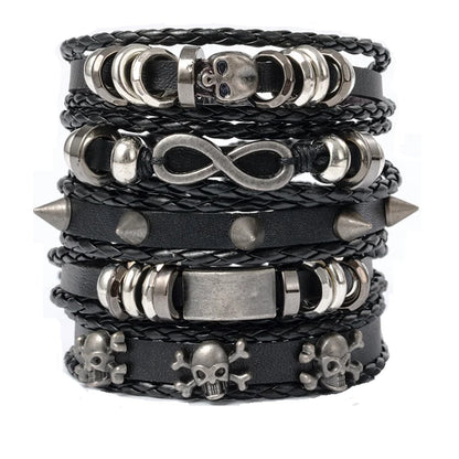 Punk Multilayer Antike Leder Armband Set Schädel Auge Stern Charms Hiphop Rock Y2K Vintage Pu Gothic Armband Mann Goth Schmuck So ist Leben
